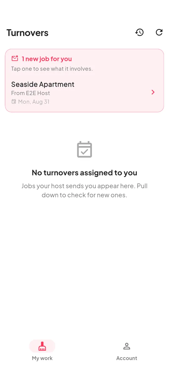 A cleaner's screen showing one new job offer from their host, waiting to be accepted or declined.